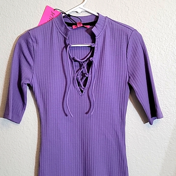 BETSEY JOHNSON Rib-Knit Lace-Up Bodycon Dress in Violet - Picture 11 of 13